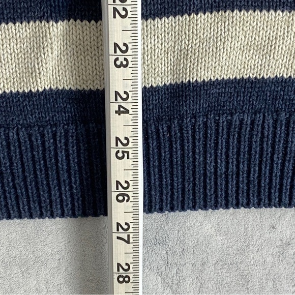 Chaps Mock Neck Sweater Sz Large Cotton Blue Stripe - Picture 8 of 9